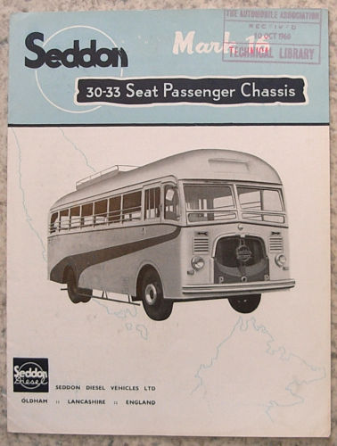 1960 SEDDON Mk 16 30-33 Seat PASSENGER CHASSIS Brochure 1960