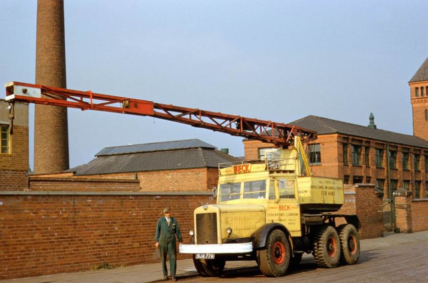 1960 Parked across the road from the Greg Street depot in 1960 is this Coles-Thornycroft Amazon 7 ton mobile crane Reg No SJA 788.