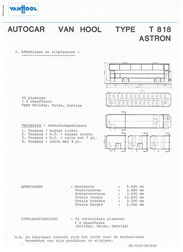VAN HOOL T818 ASTRON Techn Spec (NL-019-T818AS)