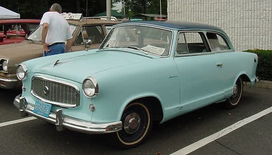 1959 Rambler American 2-door compact sedan by American Motors Corporation (AMC) -- the first generation design. Painted in optional factory two-tone blue.
