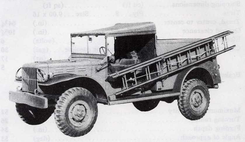 1940-45 Dodge WC-59, 3-4-ton K-50 telephone truck with ladder on side.