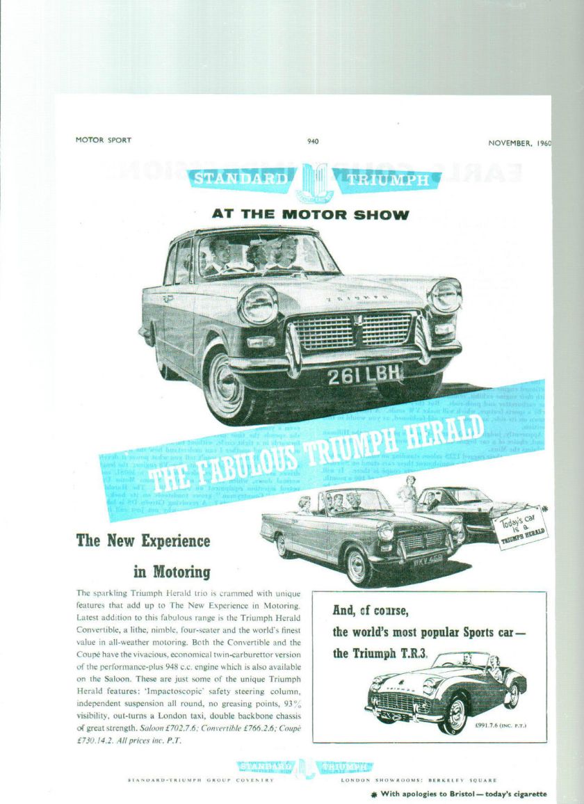 TRIUMPH TR3 T.R.3 CAR Magazine Advert