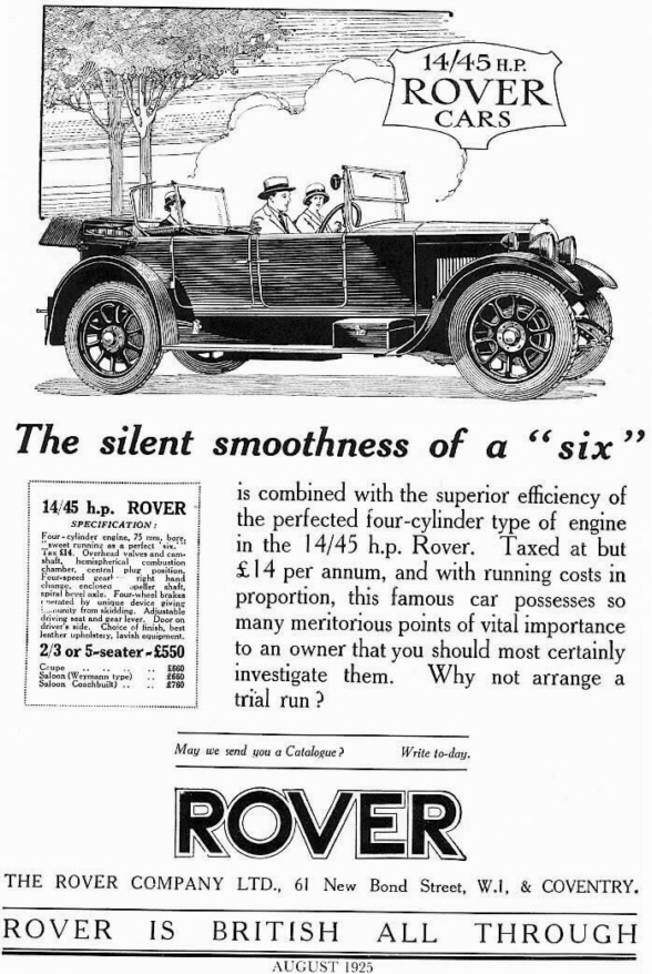 1925 Rover 14-45hp werbung