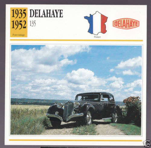 1935-1952 Delahaye 135 (1936 Coupe des Alpes) Car Photo Spec Sheet French Card