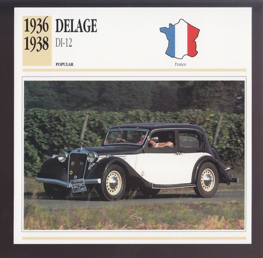 1936 1937 1938 Delage DI-12 (Delahaye 134) France Car Photo Spec Sheet Info CARD