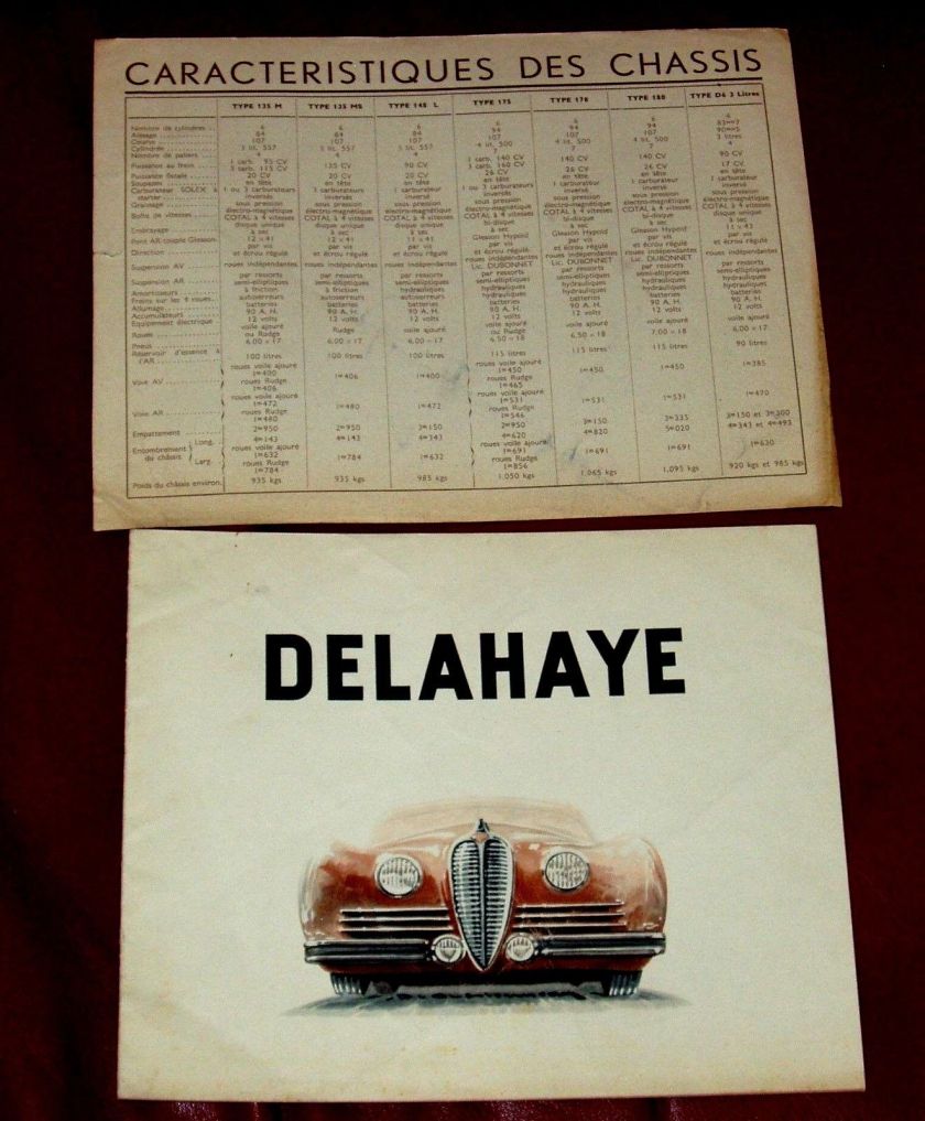 1950 DELAHAYE Type 135 M - 148 L - 135 MS - 175 - French text - 8-pgs brochure 1