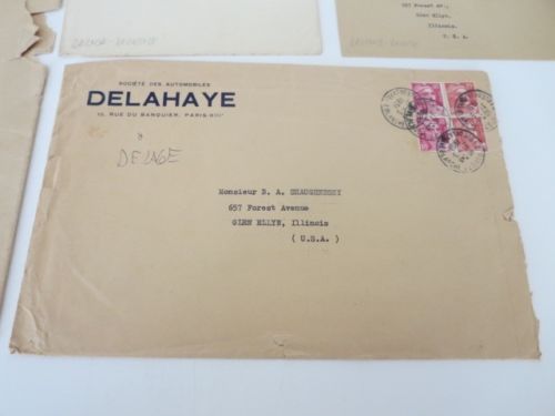 Delahaye Car EMPTY Envelope Lot Paris France Stamps