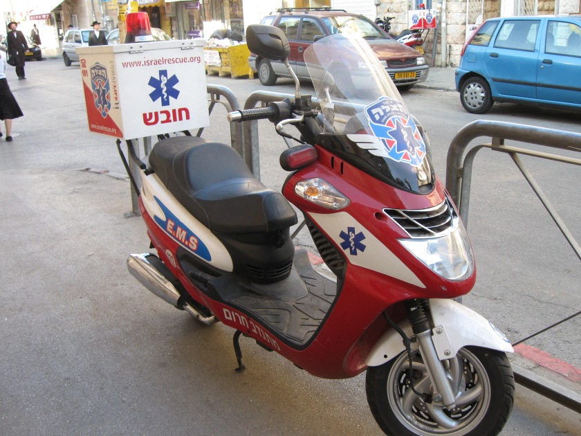 Ichud Hatzalah rapid response scooter parked in downtown Jerusalem