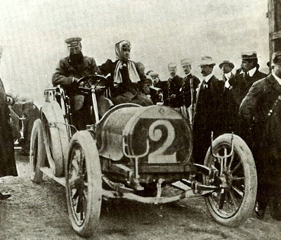 1906 Targa Florio driving a Hotchkiss 35 hp Hubert and Mme Le Blon